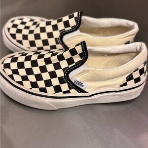 Vans Black and Cream Slip-On Shoes